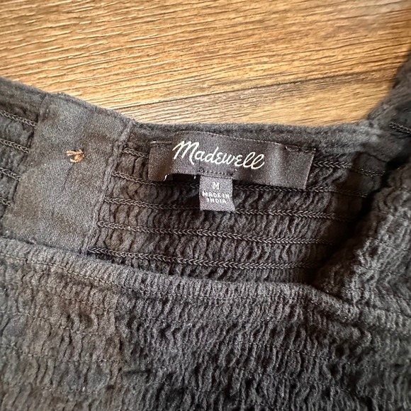 Madewell Womens Top M Black Eyelet Flutter Sleeve Smocked Peplum Blouse - Picture 4 of 11